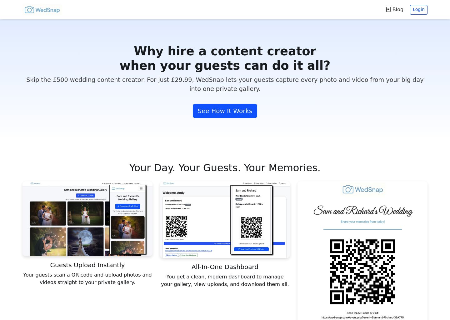 Screenshot of WedSnap homepage